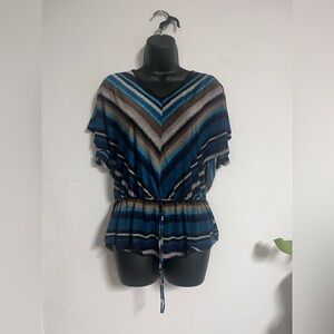 Striped V-Neck Blouse with Drawstring Waist
